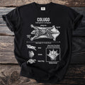 Black t-shirt with Colugo anatomical illustration, including gliding skin and webbed hand.