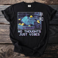 Black t-shirt with capybara bathing in citrus and Japanese text "Peace" and "No Thoughts Just Vibes".