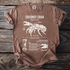 Coconut Crab t-shirt with diagram showing biology, leg span, and habitat.