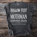 Dark t-shirt with "Hollow Fest" and "Mothman" text, listing other cryptids.