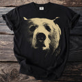Black t-shirt with gold distressed bear graphic and Comfort Colors tag.