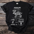 Black t-shirt with white jackalope diagram, scientific name, and lore.
