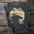 Dark gray t-shirt with a close-up stencil print of an alligator's face.