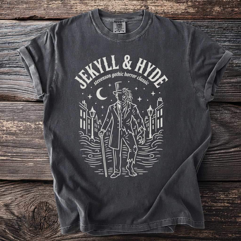 T-shirt with Jekyll & Hyde silhouette and text.