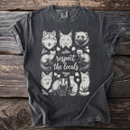 Charcoal t-shirt with a vintage style illustration and the text "respect the locals."