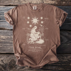 Brown t-shirt with a graphic of "The Star" tarot card and accompanying text.