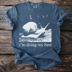 Slate blue t-shirt with a snail graphic and the text "i'm doing my best".