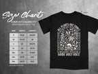 Black t-shirt size chart showing Comfort Colors 1717 heavyweight adult tee measurements.