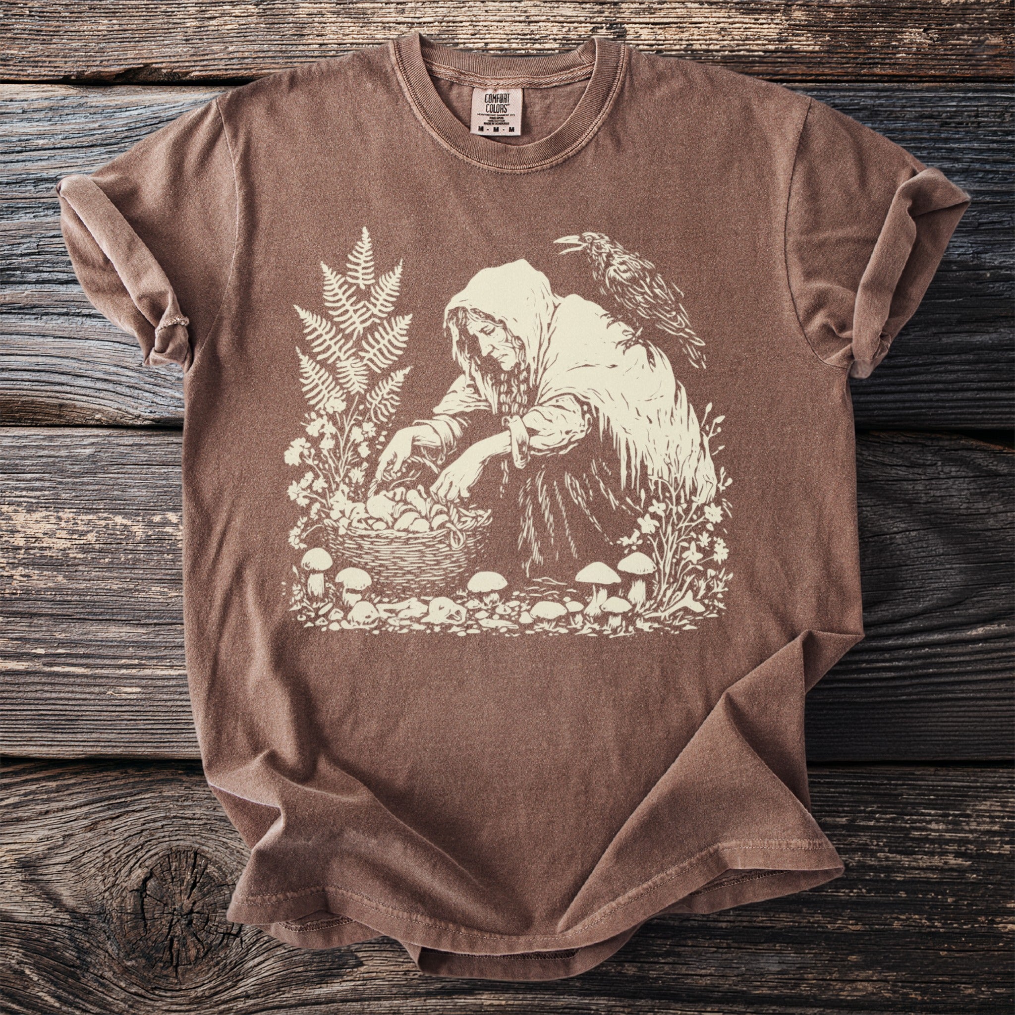 The Mushroom Forager: Raven on Her Shoulder