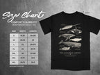 Size chart for Comfort Colors 1717 heavyweight adult tee with whale illustrations.