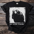 Black t-shirt with a distressed crow graphic and white text "the crows remembe".