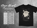 Comfort Colors 1717 t-shirt size chart with width and length measurements.