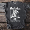 T-shirt with Krakatoa eruption graphic and text about the 1883 event.