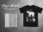 Comfort Colors 1717 heavyweight adult tee size chart with sun bear illustration.