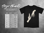 Comfort Colors 1717 heavyweight adult tee size chart in inches shown with a black t-shirt.